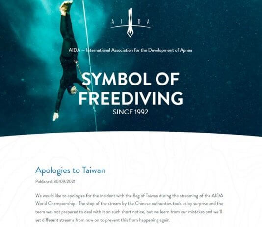 Potapljači umaknili zastave v znak podpore Tajvanu – AIDA se opravičuje Foto: aidainternational.org