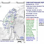Več kot 70 popotresnih sunkov po potresu z magnitudo 6.8 na vzhodu Tajvana Foto: CNA, Osrednji meteorološki urad.