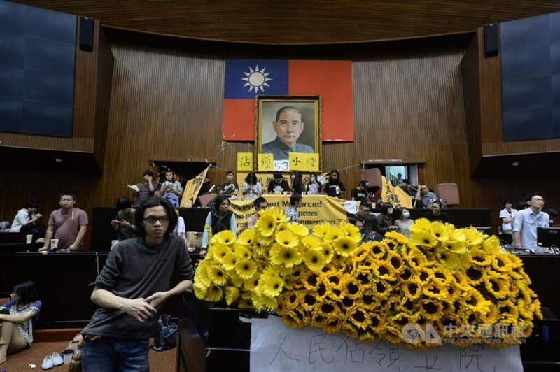 Foto: Sončnice kot simbol upanja v osredju okupiranega parlamenta, CNA.