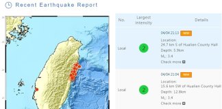 Po potresu z magnitudo 7,2 na Tajvanu več kot 360 popotresnih sunkov