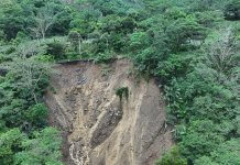 Močno deževje na Tajvanu zahtevalo 5 smrtnih žrtev, 3 pogrešane in 78 poškodovanih Foto: fotografija soteske v Kaohsiungu, v katero je 30. julija padlo vozilo, CNA.