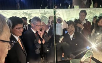 Visoki predstavniki Tajvana in Češke na razstavi v Pragi Foto: Visoki predstavniki občudujejo iz žada izrezljano zelje z žuželko, CNA.